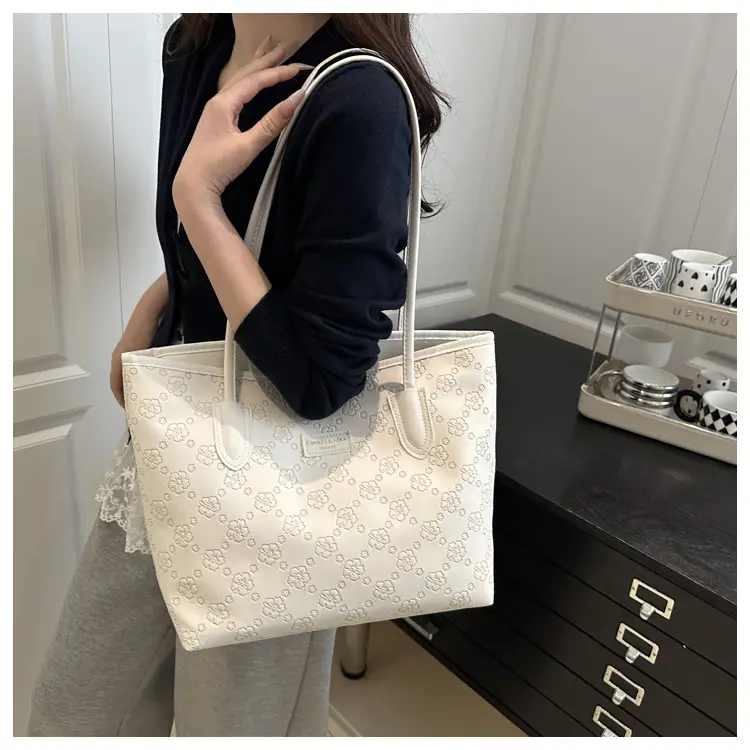 Women's 2-Piece Embossed Tote Bag Set White — feature 9