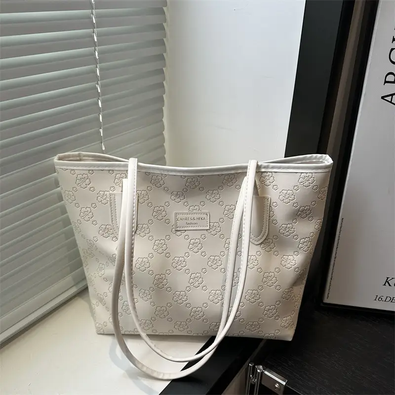 Women's 2-Piece Embossed Tote Bag Set White - Image 2