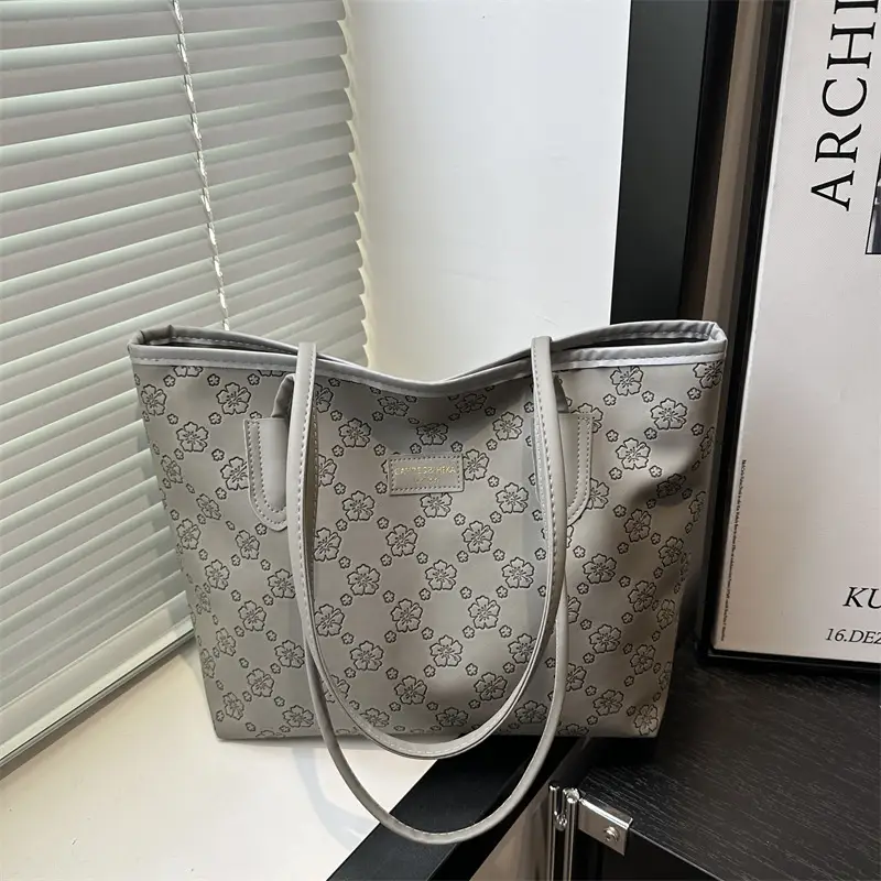 Women's 2-Piece Embossed Tote Bag Set White - Image 3