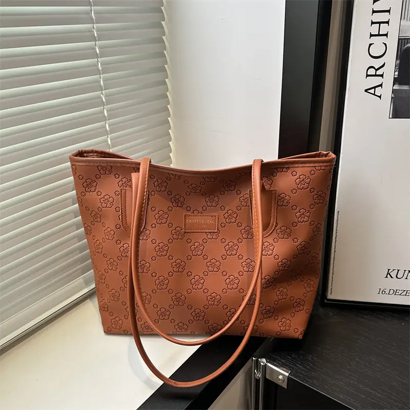 Women's 2-Piece Embossed Tote Bag Set White - Image 4