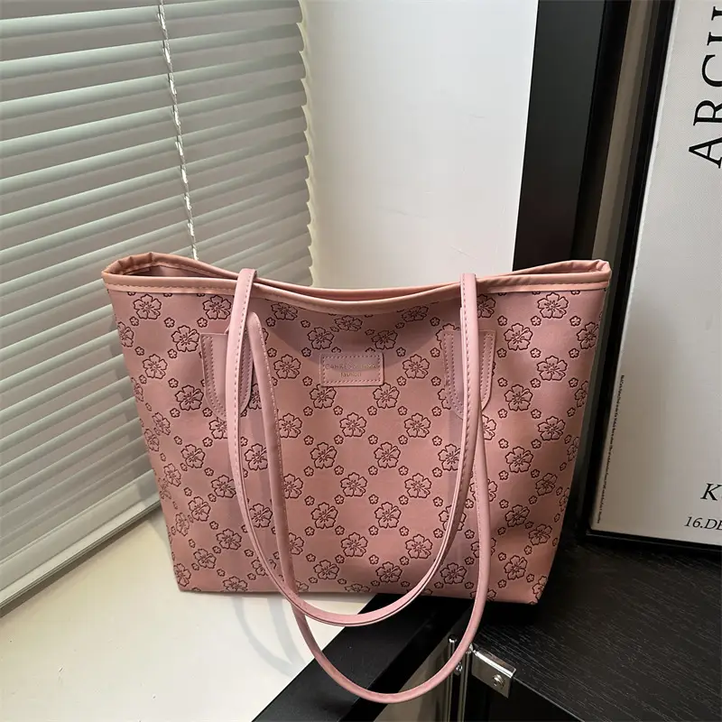 Women's 2-Piece Embossed Tote Bag Set White - Image 5
