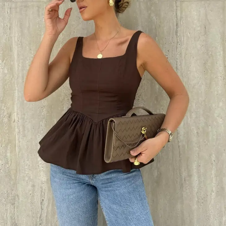 Sweet Chiffon Backless Dress Brown Peplum Top with Flapper — feature 3