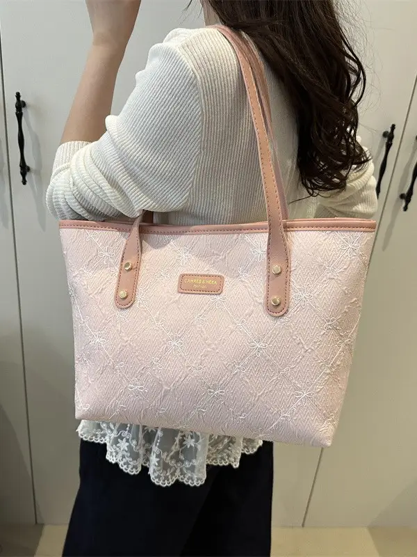 Women's Large Capacity Embossed Tote Bag Beige - Image 8
