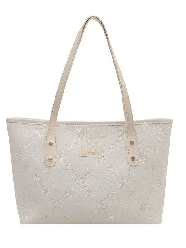 Women's Large Capacity Embossed Tote Bag Beige - Image 9