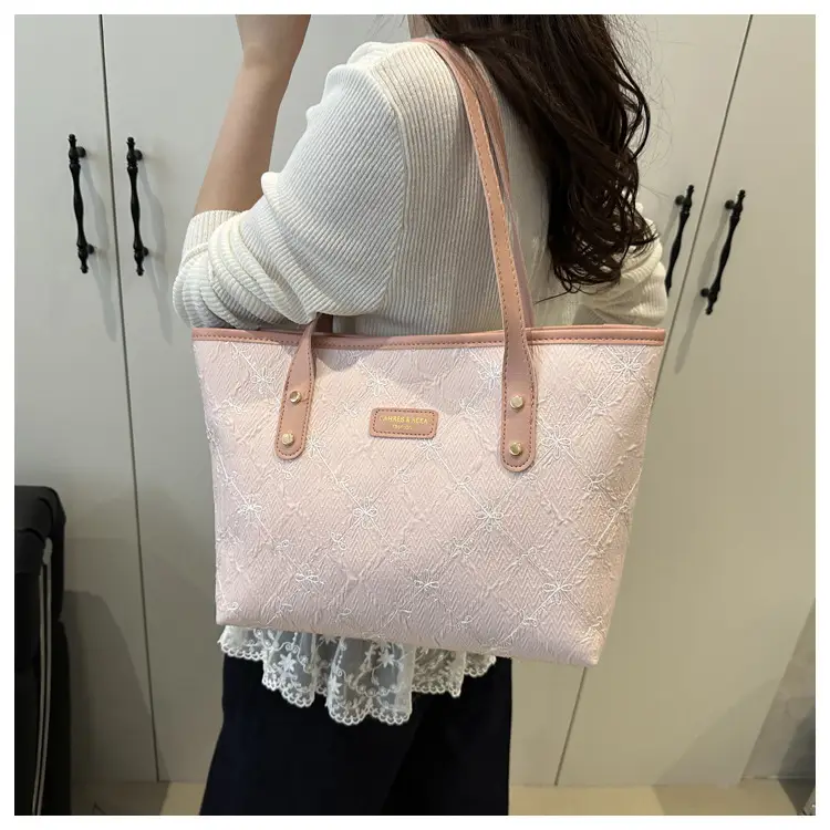 Women's Large Capacity Embossed Tote Bag Beige — feature 16
