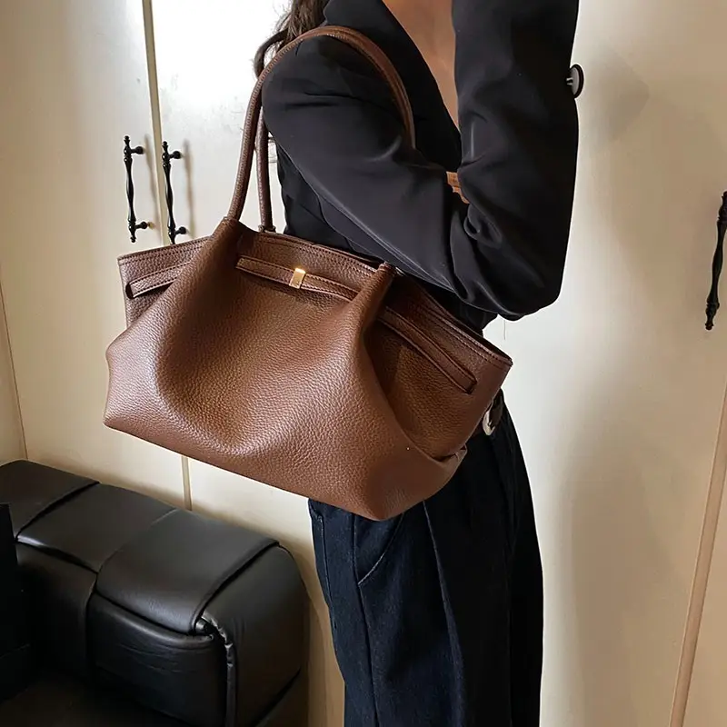 Hand-Carrying Fashionable Large-Capacity Tote Bag 2025 New Trendy Fashionable Textured Pleated Shoulder Bag for Work and Commuting Women's Bag - Image 8