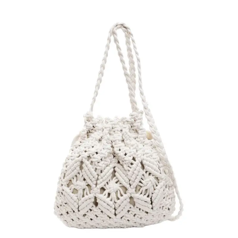 Retro Urban Crossbody Bag Women Cotton Rope Crochet Tan