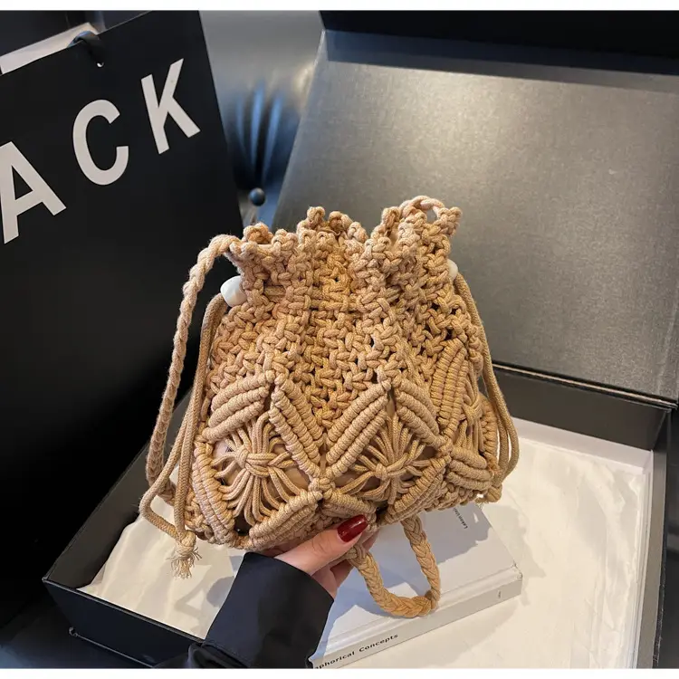 Retro Urban Crossbody Bag Women Cotton Rope Crochet Tan — feature 12