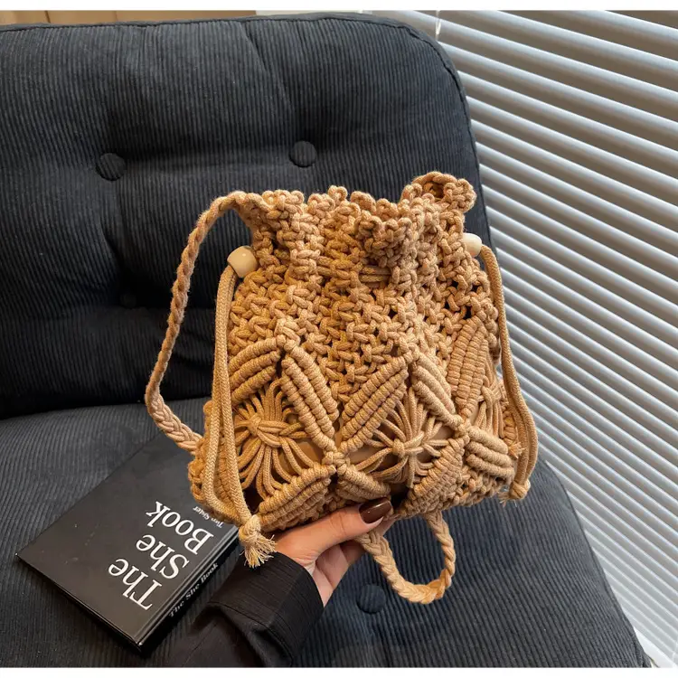 Retro Urban Crossbody Bag Women Cotton Rope Crochet Tan — feature 15