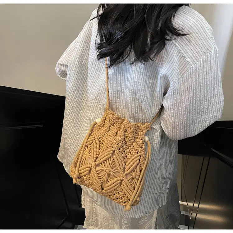 Retro Urban Crossbody Bag Women Cotton Rope Crochet Tan — feature 17