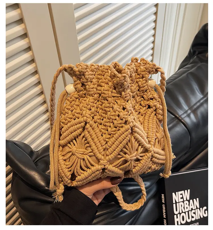 Retro Urban Crossbody Bag Women Cotton Rope Crochet Tan — feature 2
