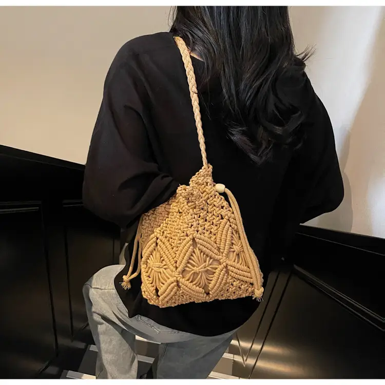 Retro Urban Crossbody Bag Women Cotton Rope Crochet Tan — feature 20