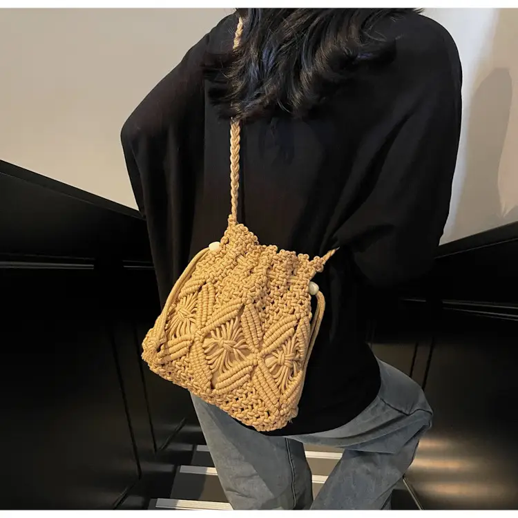 Retro Urban Crossbody Bag Women Cotton Rope Crochet Tan — feature 21