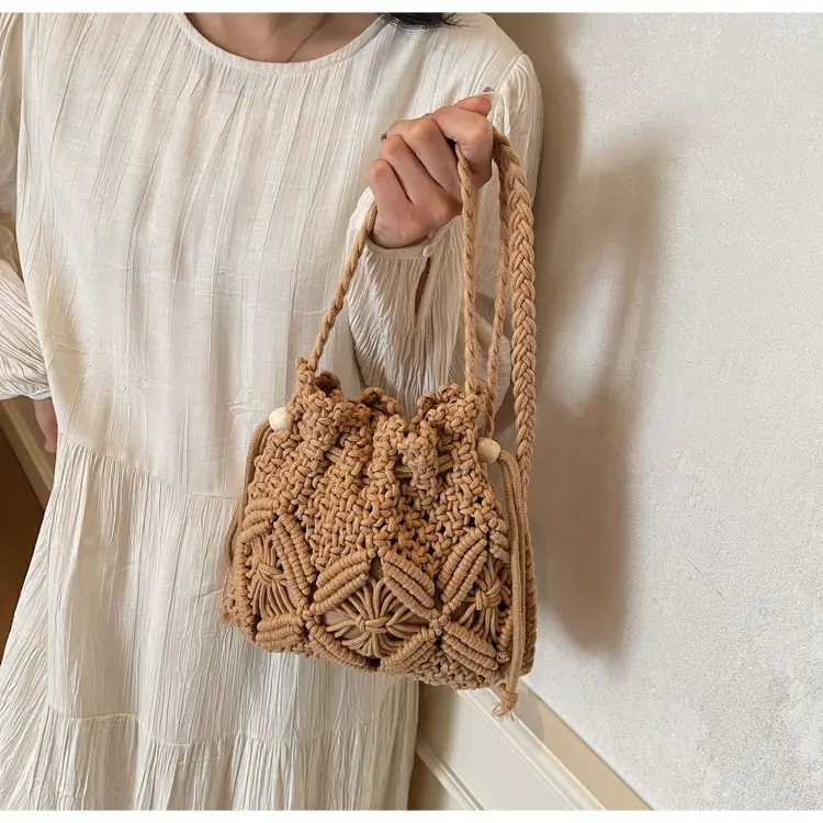 Retro Urban Crossbody Bag Women Cotton Rope Crochet Tan — feature 24