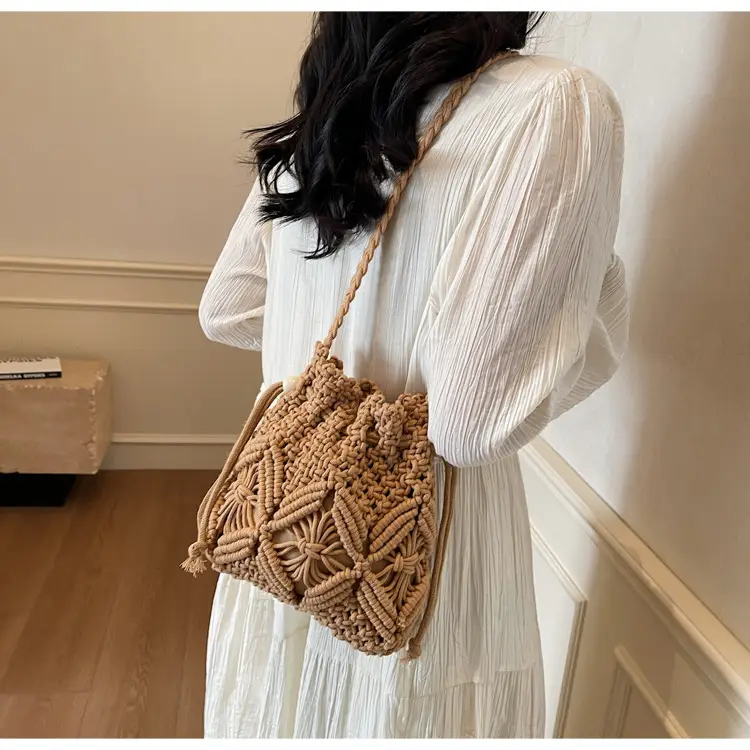 Retro Urban Crossbody Bag Women Cotton Rope Crochet Tan — feature 25