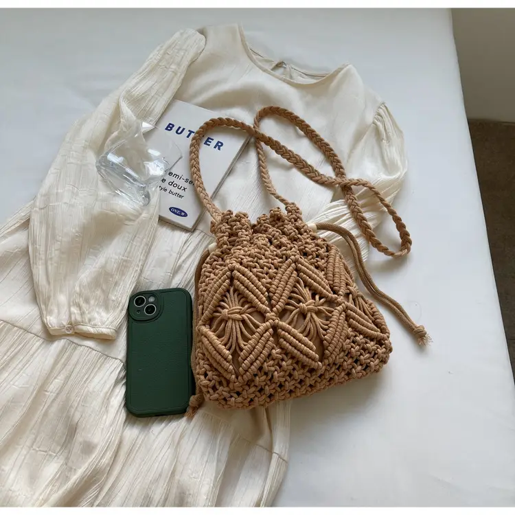 Retro Urban Crossbody Bag Women Cotton Rope Crochet Tan — feature 30