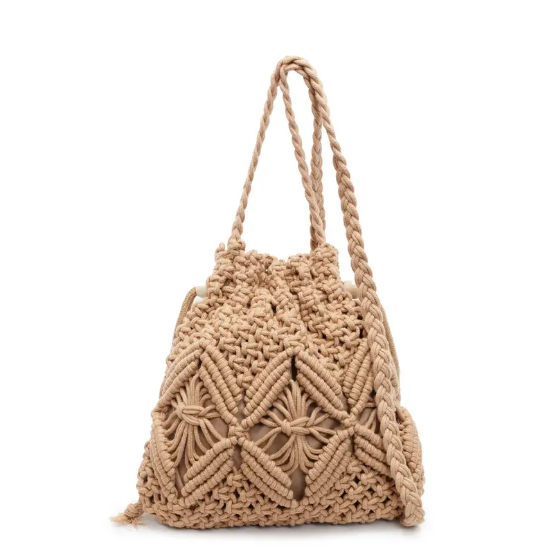 Retro Urban Crossbody Bag Women Cotton Rope Crochet Tan