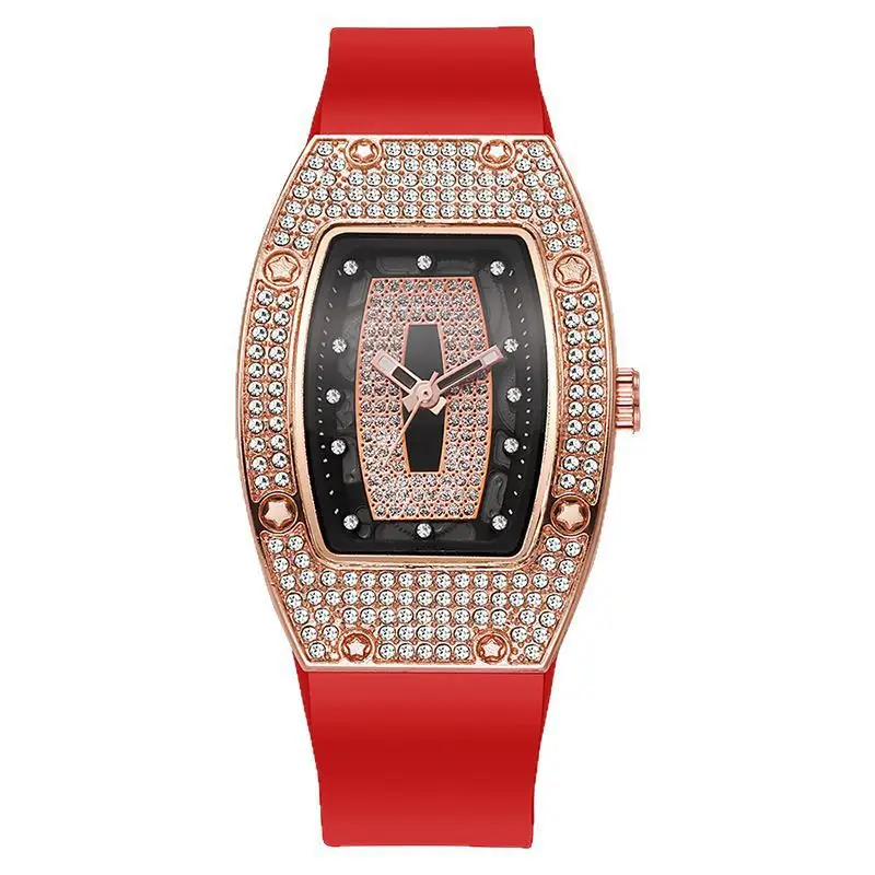Honghong Barrel-Shaped Diamond-Set Quartz Tape Women's Watch Fashion Trend Temperament Women's Watch Silicone Watch Wholesale