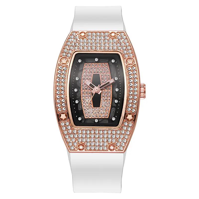 Honghong Barrel-Shaped Diamond-Set Quartz Tape Women's Watch Fashion Trend Temperament Women's Watch Silicone Watch Wholesale