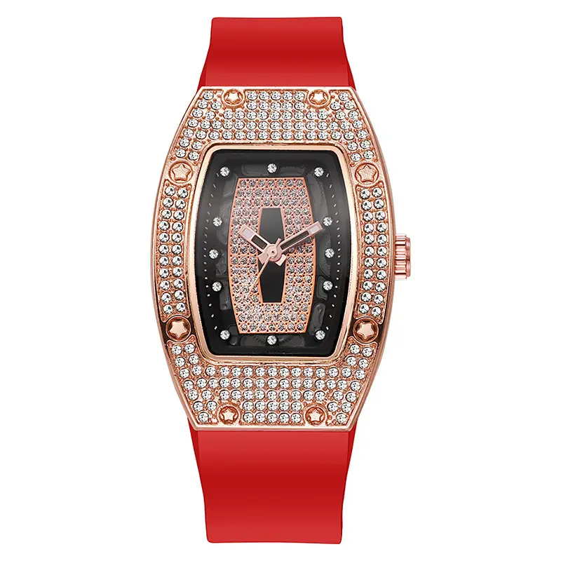 Honghong Barrel-Shaped Diamond-Set Quartz Tape Women's Watch Fashion Trend Temperament Women's Watch Silicone Watch Wholesale