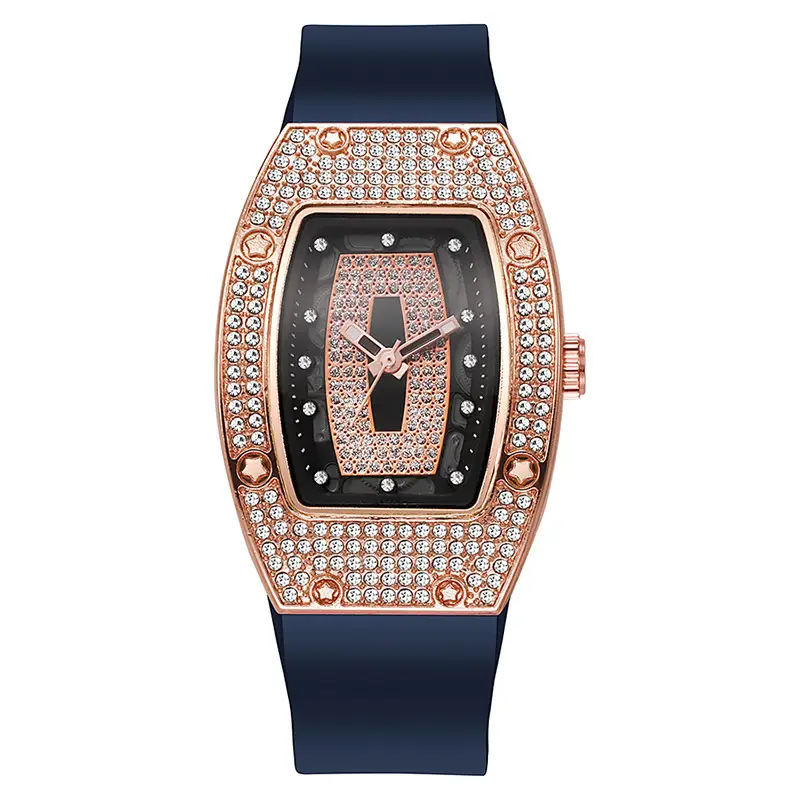 Honghong Barrel-Shaped Diamond-Set Quartz Tape Women's Watch Fashion Trend Temperament Women's Watch Silicone Watch Wholesale