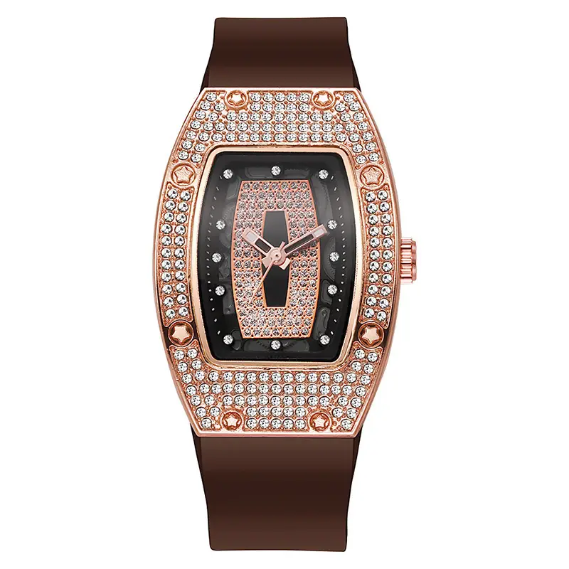 Honghong Barrel-Shaped Diamond-Set Quartz Tape Women's Watch Fashion Trend Temperament Women's Watch Silicone Watch Wholesale