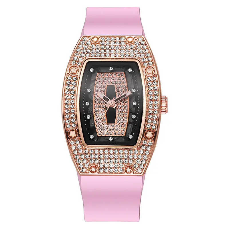 Honghong Barrel-Shaped Diamond-Set Quartz Tape Women's Watch Fashion Trend Temperament Women's Watch Silicone Watch Wholesale