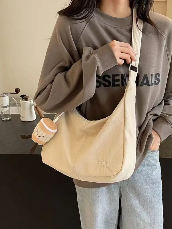 Women's Green Canvas Shoulder Bag 2025 Summer Lightweight Large Capacity