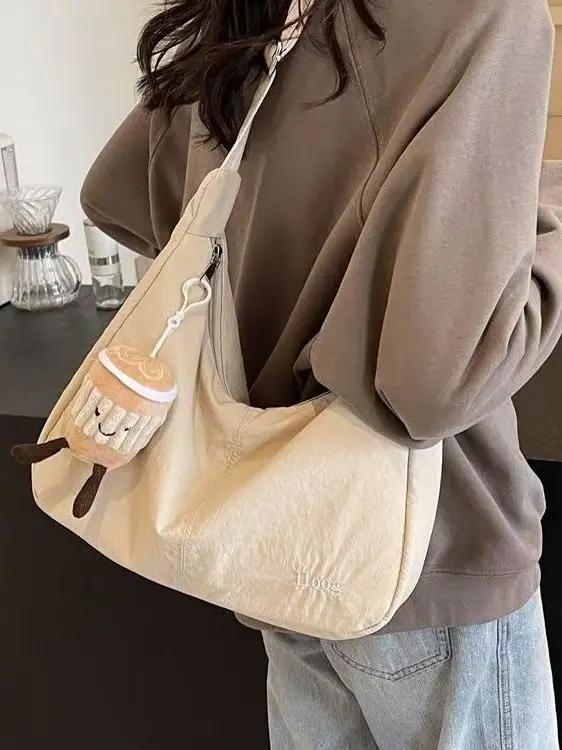 Women's Green Canvas Shoulder Bag 2025 Summer Lightweight Large Capacity