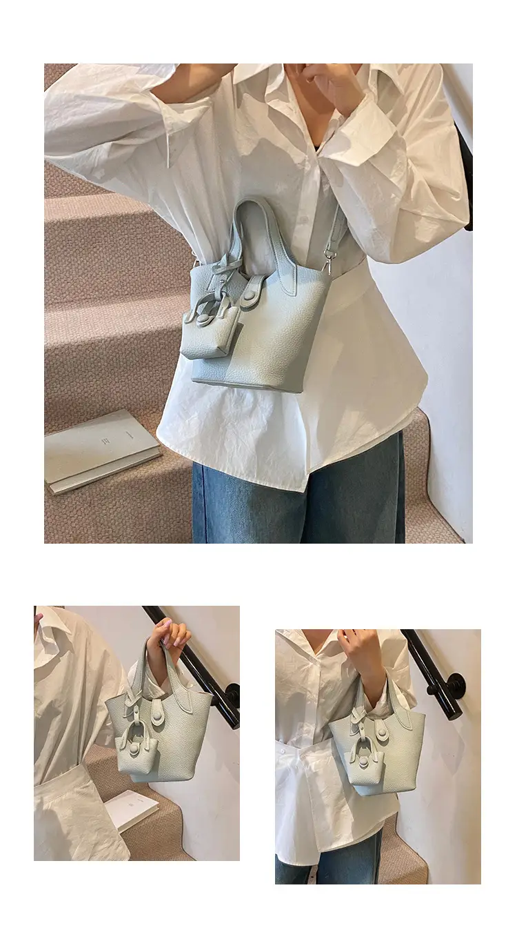 Women's 2-Piece Cream Leather Hand & Shoulder Bag Set — feature 13