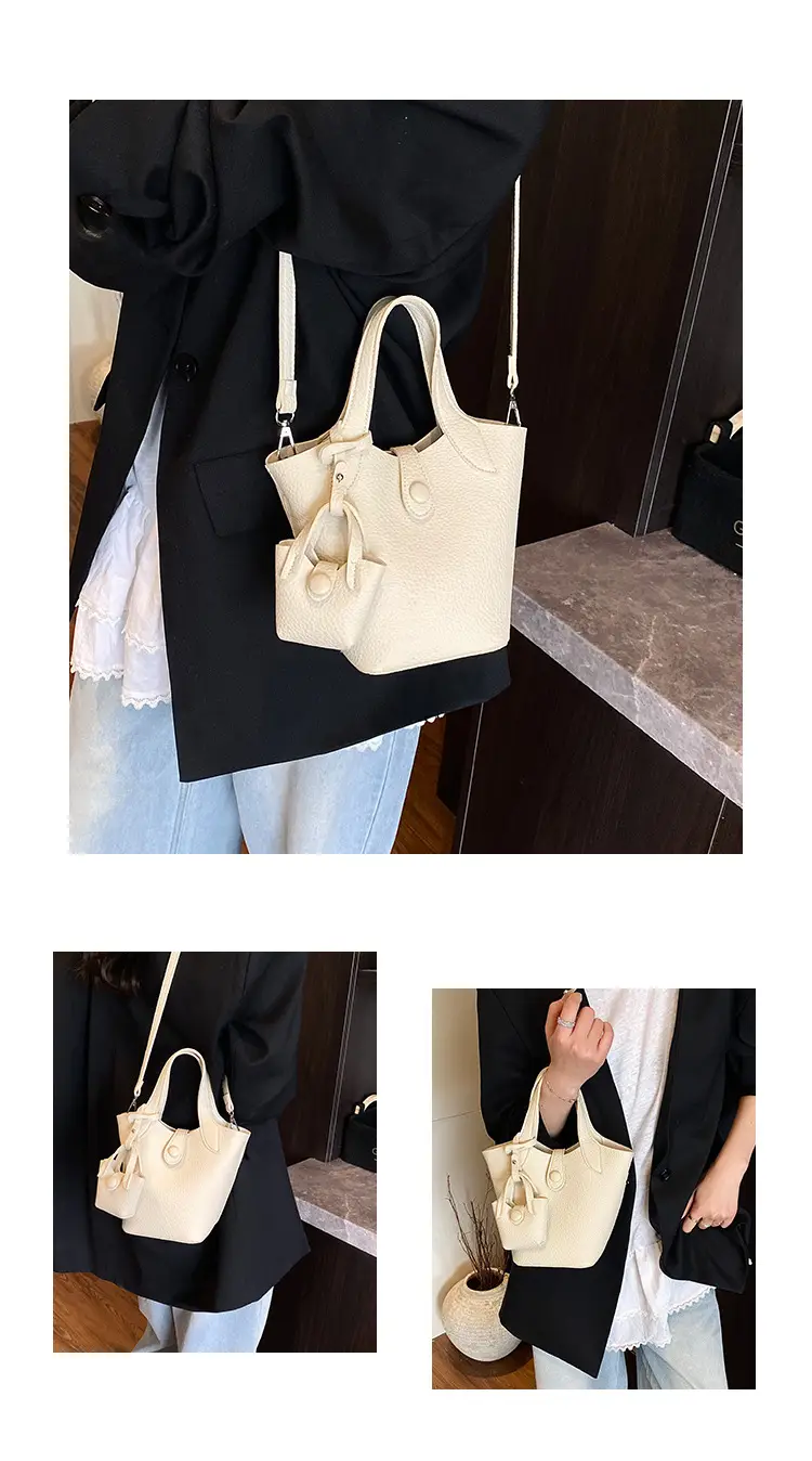 Women's 2-Piece Cream Leather Hand & Shoulder Bag Set — feature 16