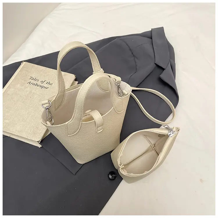 Women's 2-Piece Cream Leather Hand & Shoulder Bag Set — feature 5