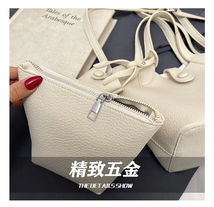 Women's 2-Piece Cream Leather Hand & Shoulder Bag Set — feature 6