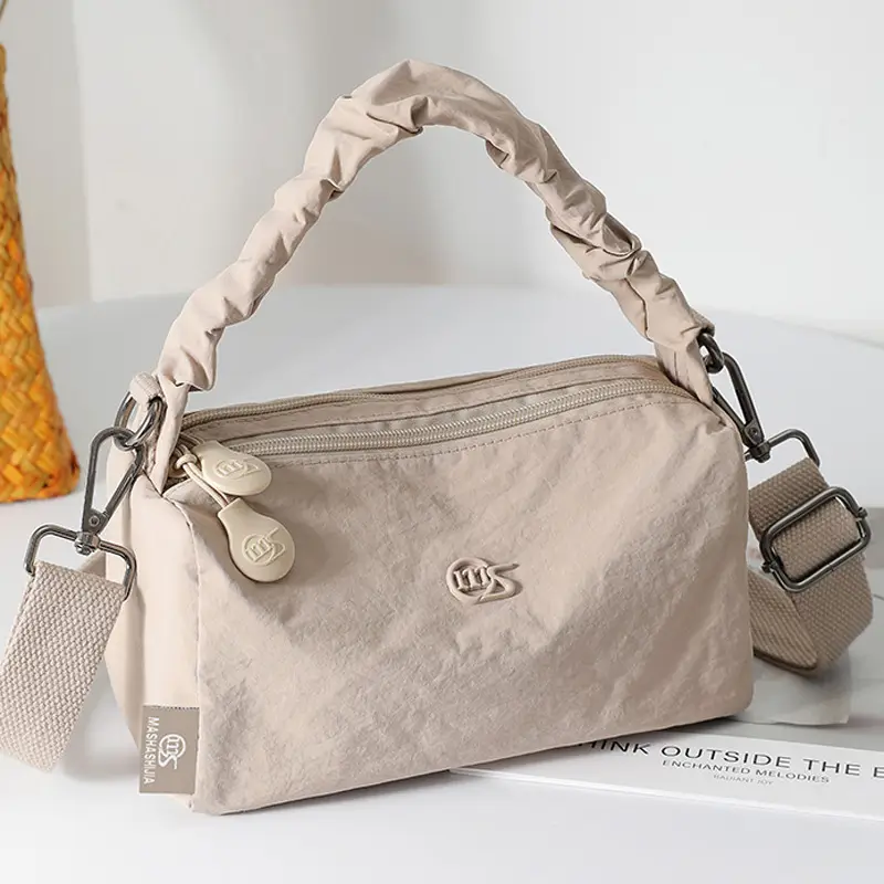 Women's Waterproof Nylon Shoulder Bag Beige - Image 6