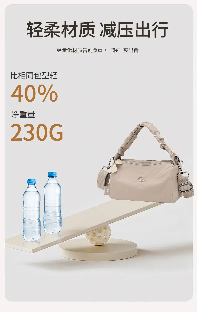 Women's Waterproof Nylon Shoulder Bag Beige — feature 21