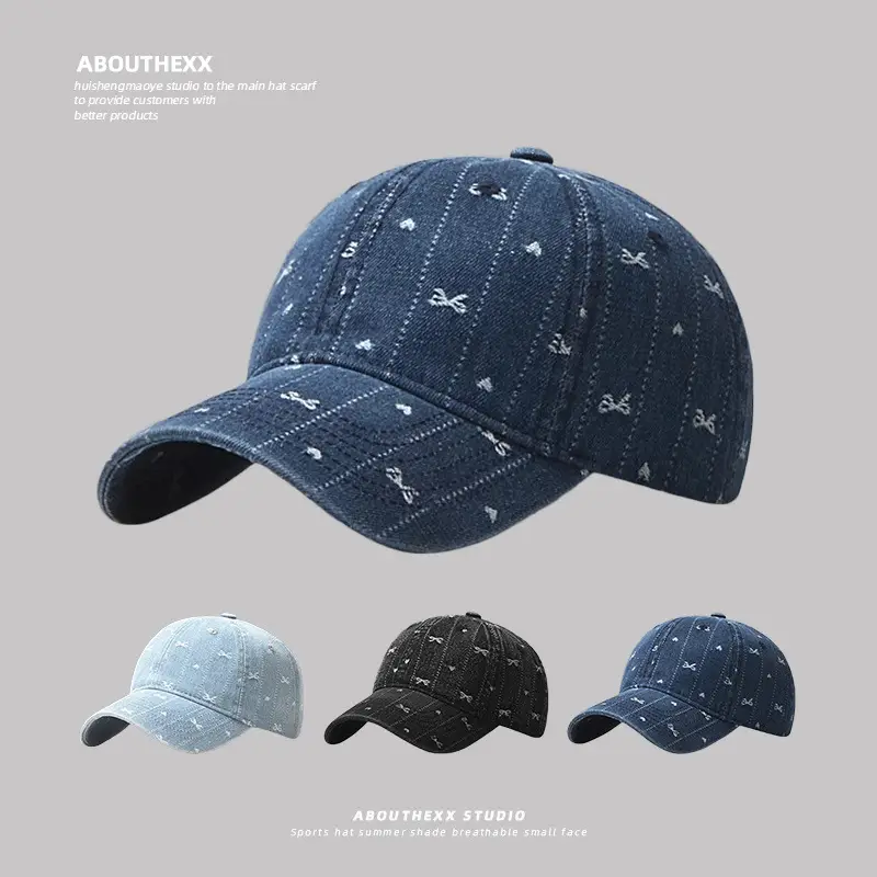 Women's Bow Embroidered Denim Baseball Cap - Image 4