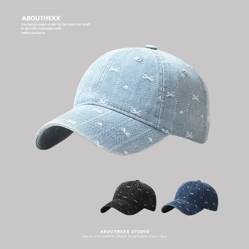 Women's Bow Embroidered Denim Baseball Cap - Image 5
