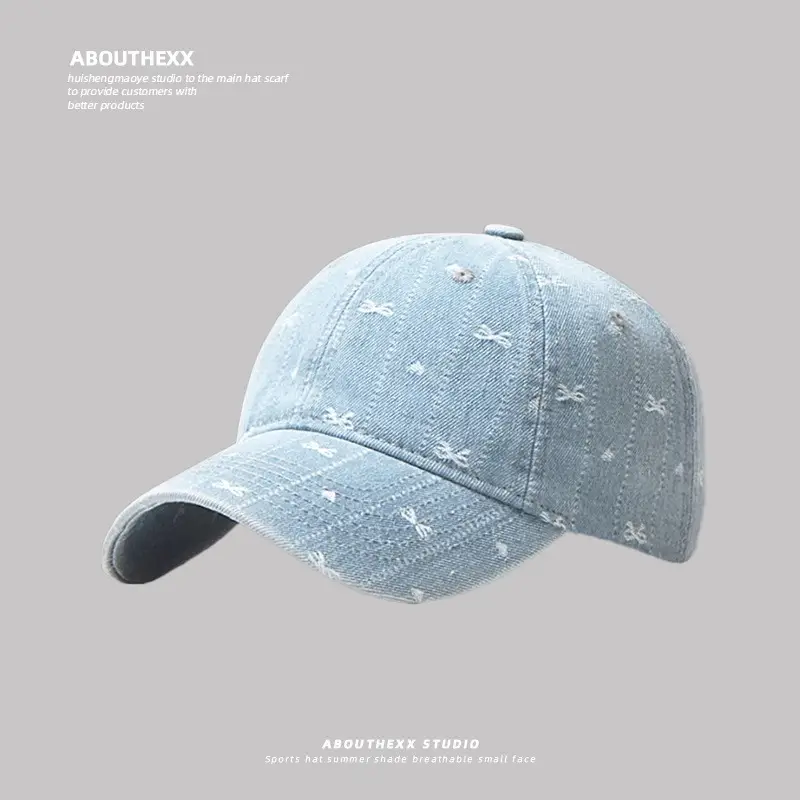 Women's Bow Embroidered Denim Baseball Cap - Image 6