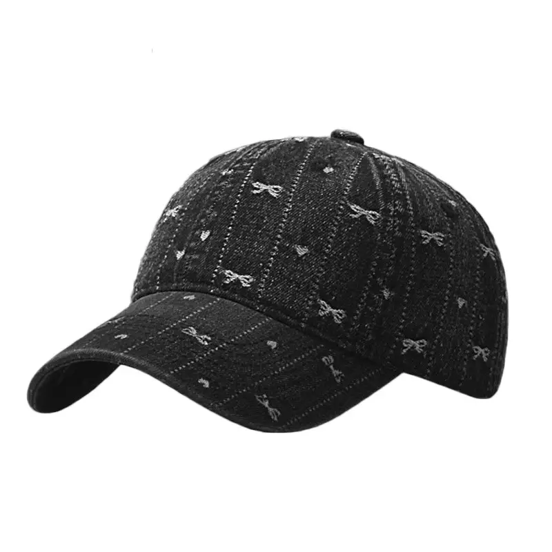 Women's Bow Embroidered Denim Baseball Cap - Image 8