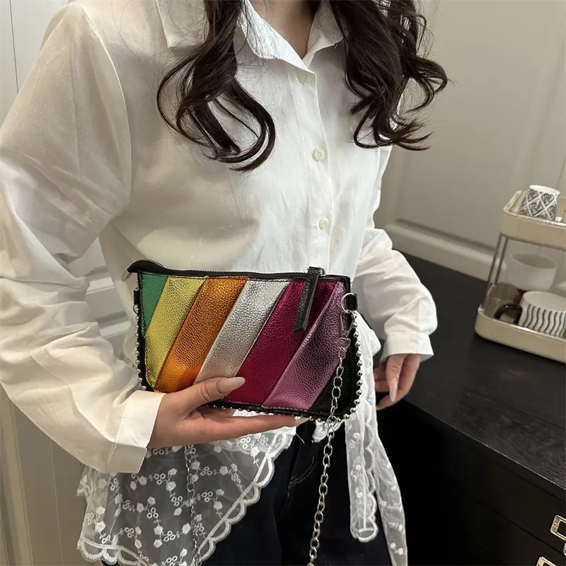 Rainbow Strip Shoulder Bag 2025 Korean Style Chain Crossbody - Image 3