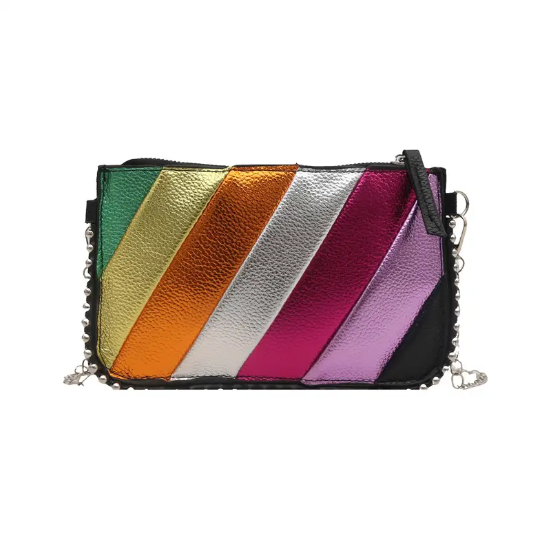 Rainbow Strip Shoulder Bag 2025 Korean Style Chain Crossbody - Image 7
