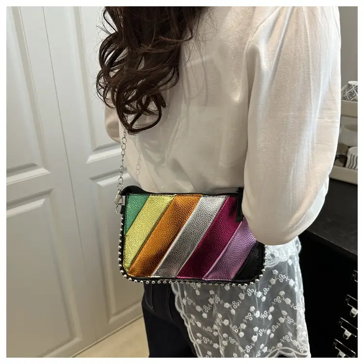 Rainbow Strip Shoulder Bag 2025 Korean Style Chain Crossbody — feature 10