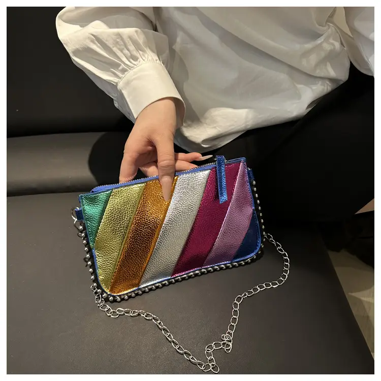 Rainbow Strip Shoulder Bag 2025 Korean Style Chain Crossbody — feature 11