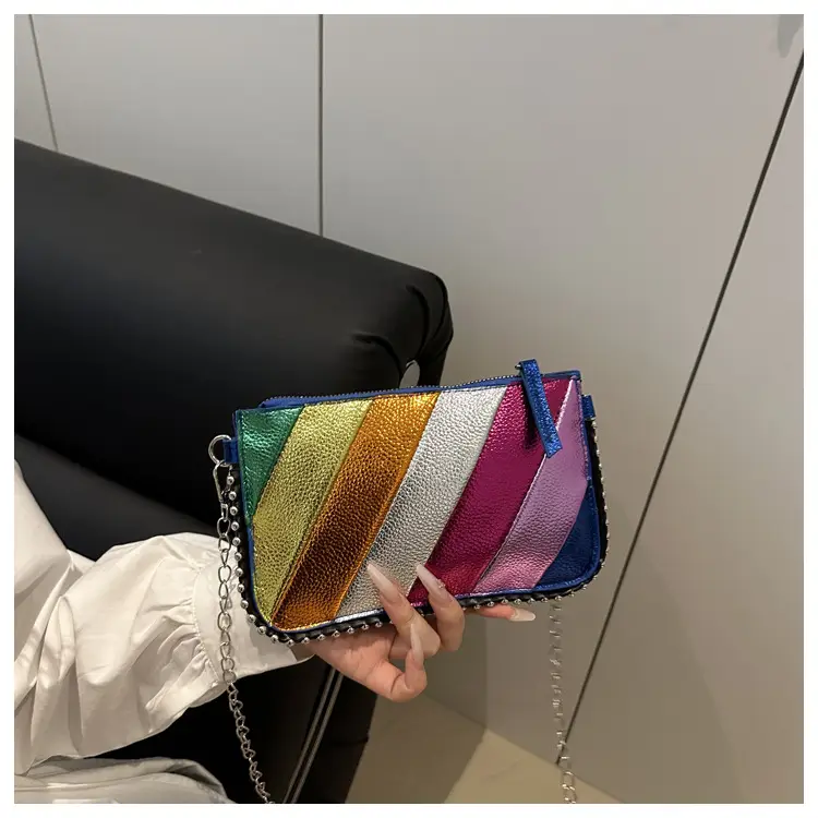 Rainbow Strip Shoulder Bag 2025 Korean Style Chain Crossbody — feature 12