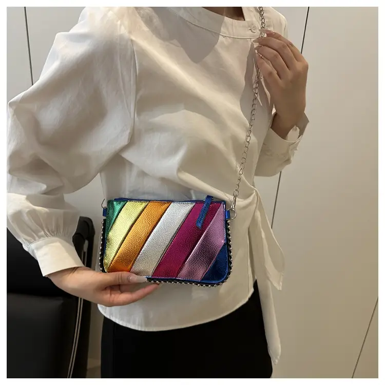 Rainbow Strip Shoulder Bag 2025 Korean Style Chain Crossbody — feature 13