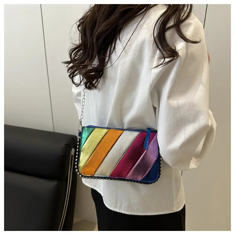 Rainbow Strip Shoulder Bag 2025 Korean Style Chain Crossbody — feature 14