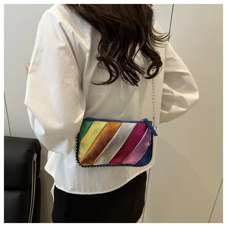 Rainbow Strip Shoulder Bag 2025 Korean Style Chain Crossbody — feature 15