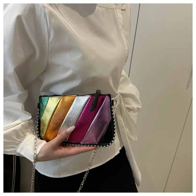 Rainbow Strip Shoulder Bag 2025 Korean Style Chain Crossbody — feature 16