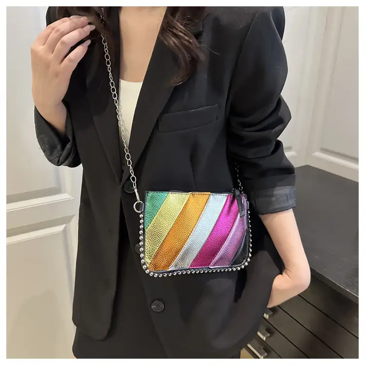 Rainbow Strip Shoulder Bag 2025 Korean Style Chain Crossbody — feature 17