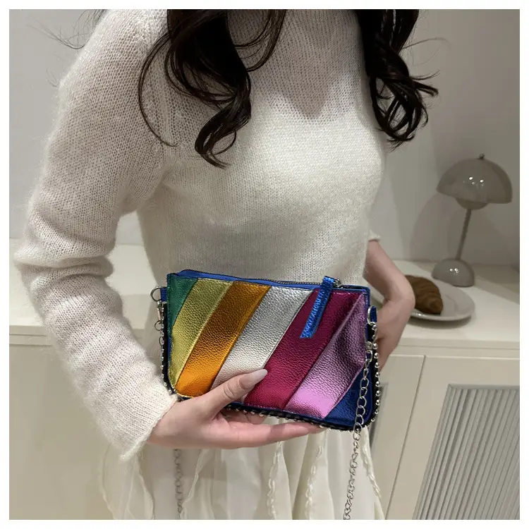 Rainbow Strip Shoulder Bag 2025 Korean Style Chain Crossbody — feature 18
